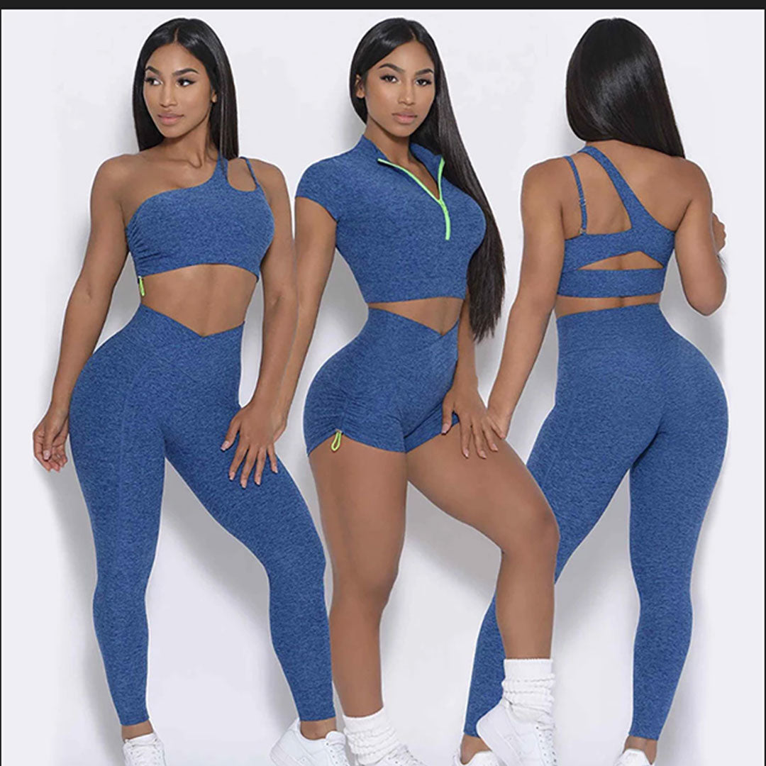 FREYSHA One Shoulder Set Women Gym Clothing Sport Seamless Leggings Sportswear