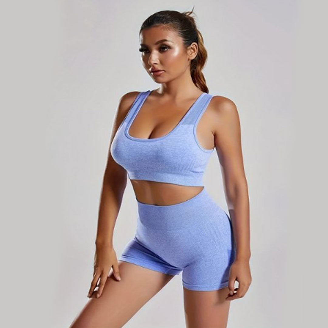 FREYSHA Dynamic Yoga Ensemble Sleeveless Tank and Sports Bra Activewear Set with High Waist Contour Shorts