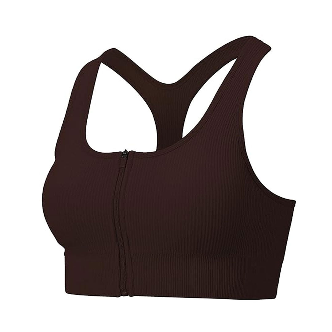 FREYSHA Ribbed Knit Beauty Back Workout Bras with Front Zip Closure