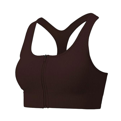 FREYSHA Ribbed Knit Beauty Back Workout Bras with Front Zip Closure