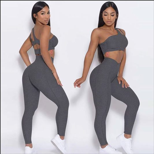 FREYSHA One Shoulder Set Women Gym Clothing Sport Seamless Leggings Sportswear
