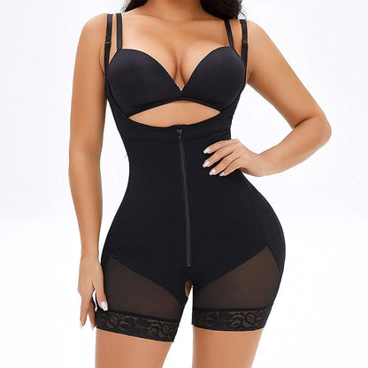 FREYSHA Women's Lace Suspender Open Bust Bodysuit Full Body Zip Shapewear for Enhancing Butt Lift and Tummy Control