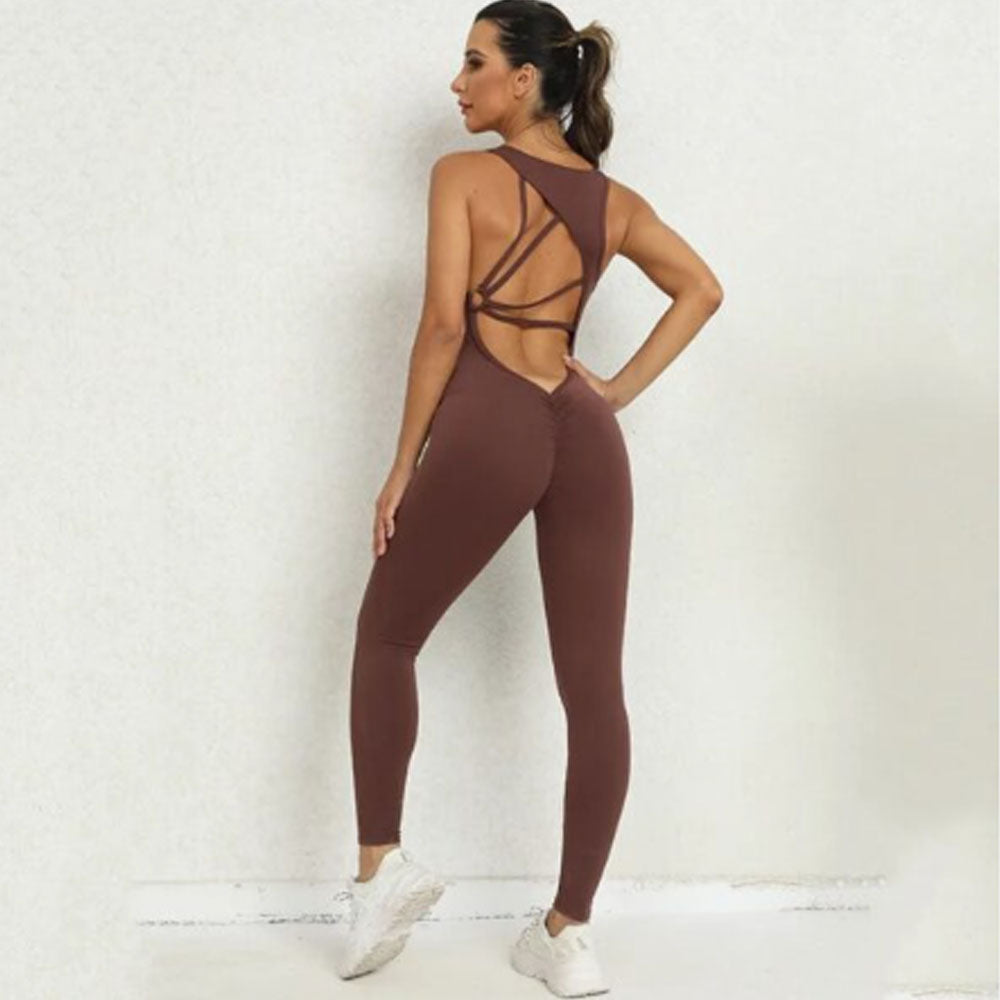 FREYSHA Women's Stylish and Sexy Backless Jumpsuit for Yoga and Fitness Workouts
