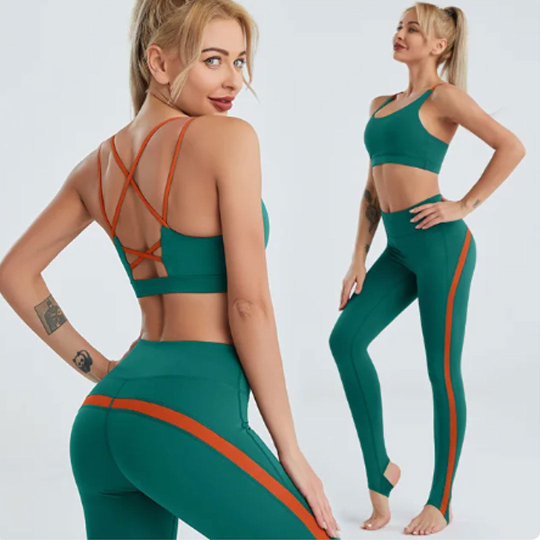 FREYSHA Yoga suit women sweat-absorbing nude beautiful back bra fitness tight running sports foot trousers quick-drying two-piece set