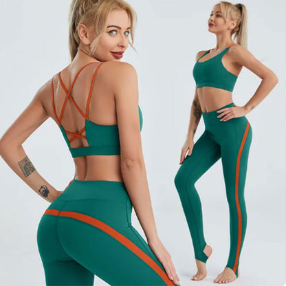 FREYSHA Yoga suit women sweat-absorbing nude beautiful back bra fitness tight running sports foot trousers quick-drying two-piece set