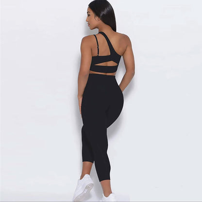 FREYSHA One Shoulder Set Women Gym Clothing Sport Seamless Leggings Sportswear