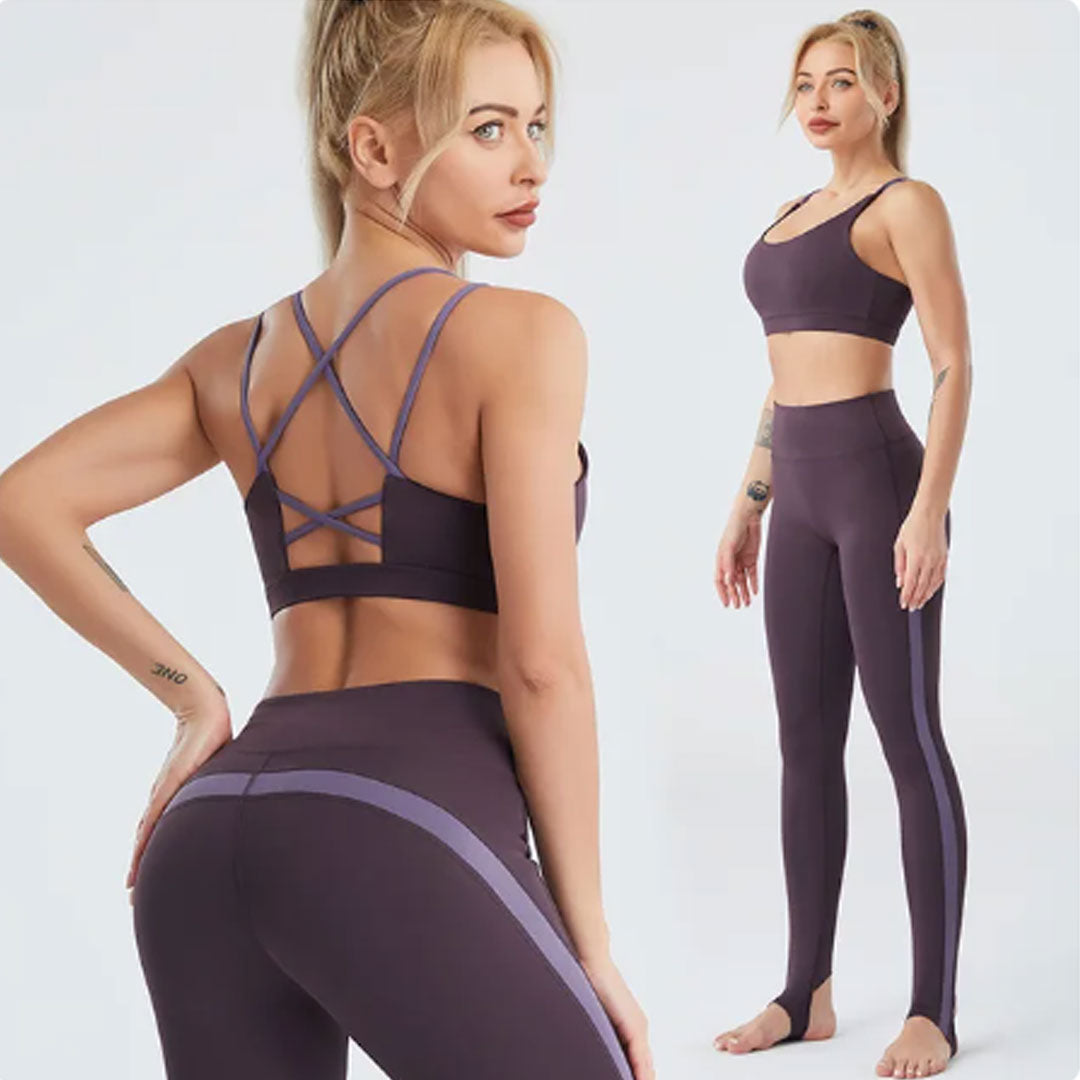 FREYSHA Yoga suit women sweat-absorbing nude beautiful back bra fitness tight running sports foot trousers quick-drying two-piece set