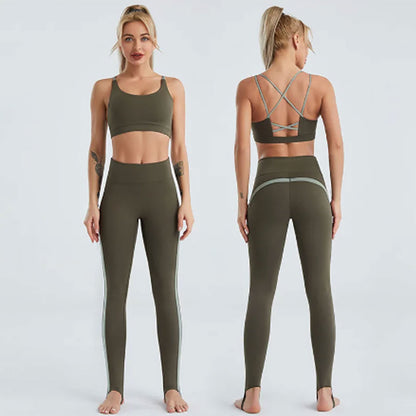 FREYSHA Yoga suit women sweat-absorbing nude beautiful back bra fitness tight running sports foot trousers quick-drying two-piece set