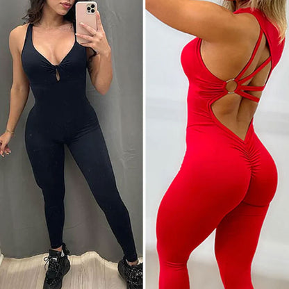FREYSHA Women's Stylish and Sexy Backless Jumpsuit for Yoga and Fitness Workouts