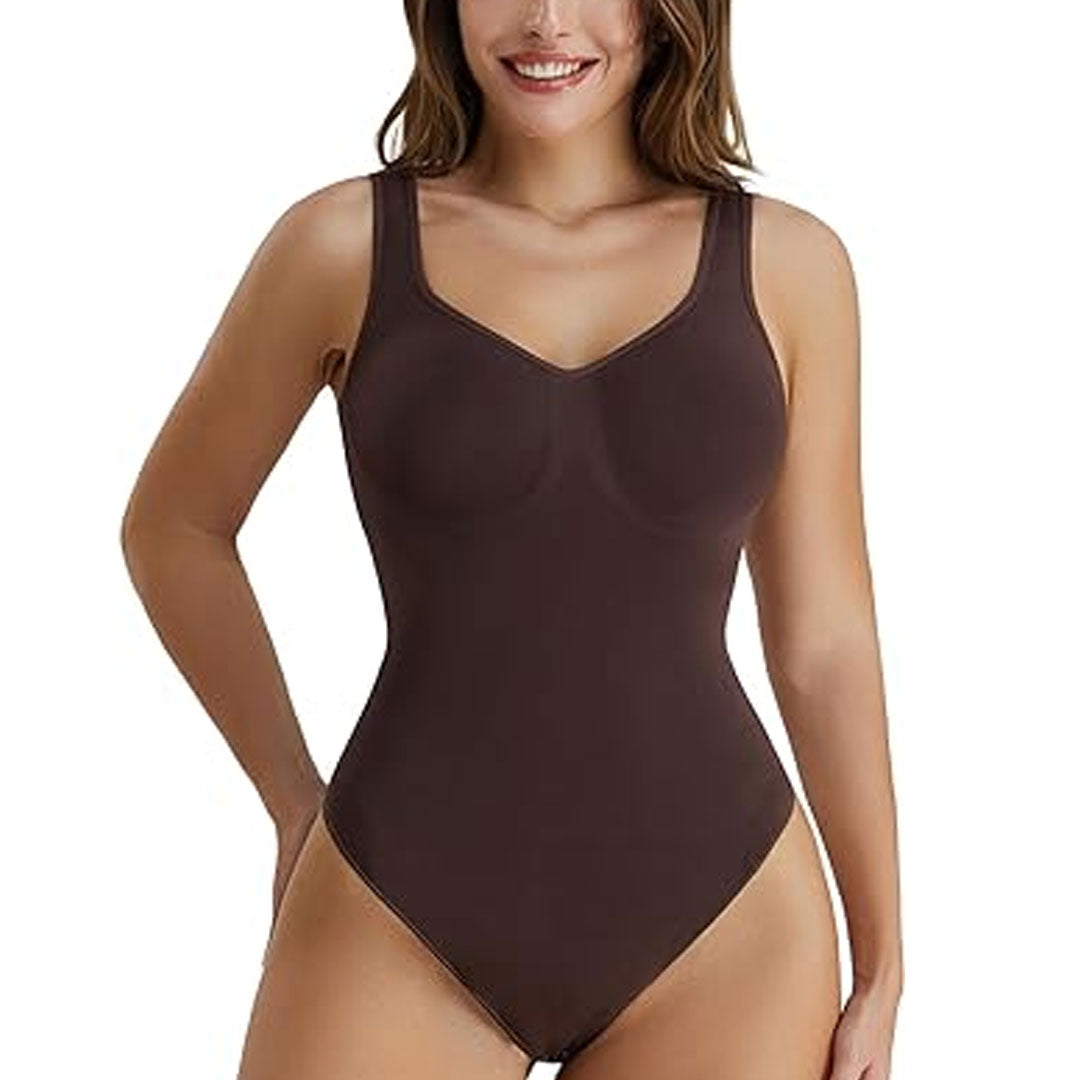 FREYSHA Women's Seamless Mid-Thigh Bodysuit Tummy Control Shapewear Sculpting Body Shaper