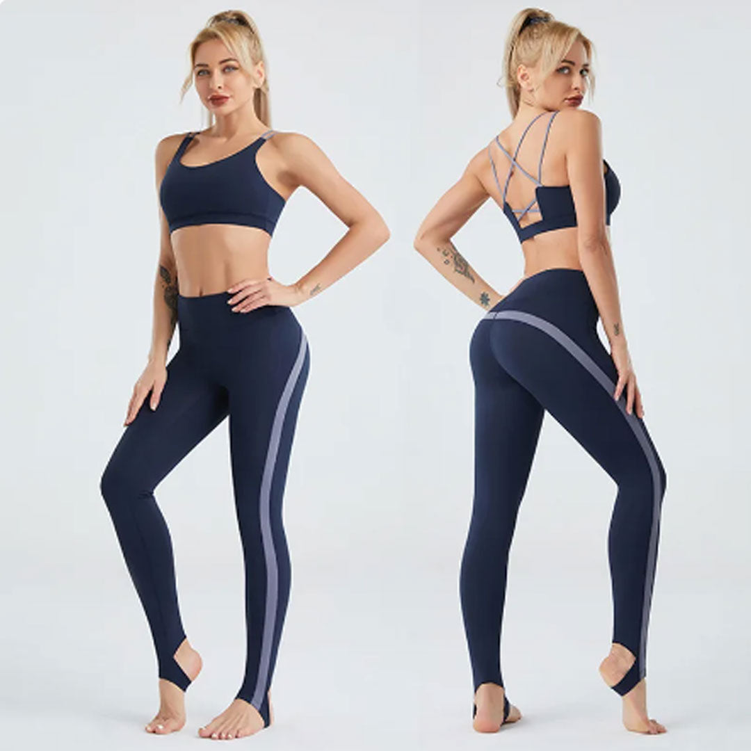 FREYSHA Yoga suit women sweat-absorbing nude beautiful back bra fitness tight running sports foot trousers quick-drying two-piece set