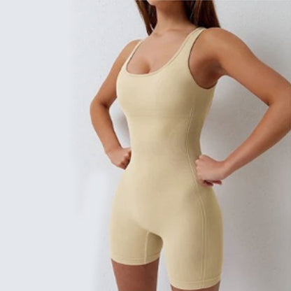 FREYSHA One Piece Seamless Short Ribbed Sleeveless Compression Jumpsuit Versatile Yoga and Gym Bodysuit
